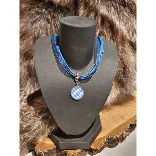 Halskette - Cabochon Bayernraute, blau weiß