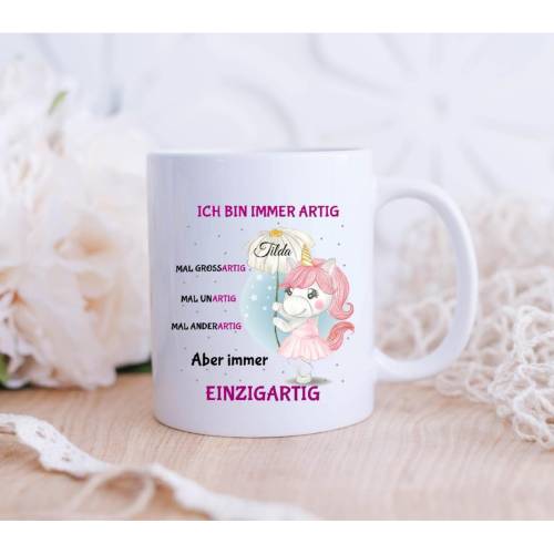 Personalisierte Tasse mit Name Mädchen Einhorn