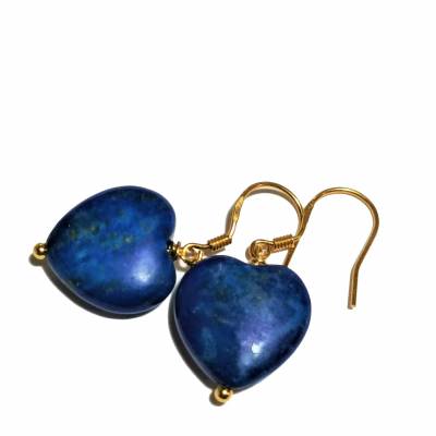 Ohrringe blau Lapislazuli Herz royalblau an 925er Silber vergoldet handgemacht als Geschenk für sie