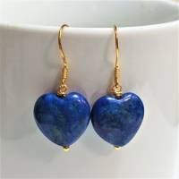 Ohrringe blau Lapislazuli Herz royalblau an 925er Silber vergoldet handgemacht als Geschenk für sie Bild 3
