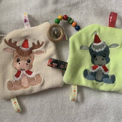 Stickdatei Schmusetuch Rentier und Esel In the Hoop ITH  Maschinenstickerei Set 650 Weihnachten