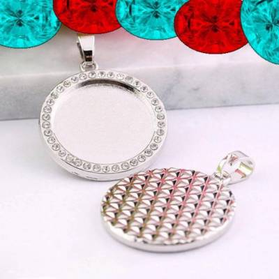 runder Anhänger Fassung für 20 mm Cabochon, transparente Strass Steine