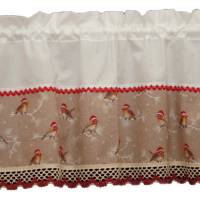 en, "Vögelchen mit Weihnachtsmützchen", weiß-beige-rot-braun ,2-fach Spitzen, 100% Baumwolle Bild 3