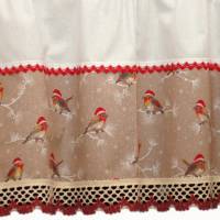 en, "Vögelchen mit Weihnachtsmützchen", weiß-beige-rot-braun ,2-fach Spitzen, 100% Baumwolle Bild 4