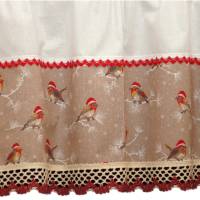 en, "Vögelchen mit Weihnachtsmützchen", weiß-beige-rot-braun ,2-fach Spitzen, 100% Baumwolle Bild 5