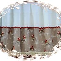 en, "Vögelchen mit Weihnachtsmützchen", weiß-beige-rot-braun ,2-fach Spitzen, 100% Baumwolle Bild 6