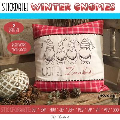 Digitale Stickdatei Wichtelzauber Blackwork 13x18 - 20x30 (5x7 - 8x12")