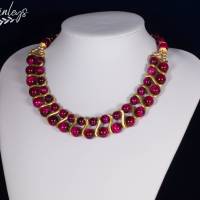 Halskette Damen Edelsteinkette Collier Schmuck aus Tigerauge, pink gefärbt Bild 1
