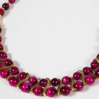 Halskette Damen Edelsteinkette Collier Schmuck aus Tigerauge, pink gefärbt Bild 10