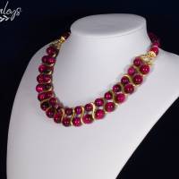 Halskette Damen Edelsteinkette Collier Schmuck aus Tigerauge, pink gefärbt Bild 2