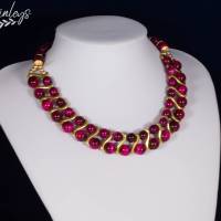 Halskette Damen Edelsteinkette Collier Schmuck aus Tigerauge, pink gefärbt Bild 3