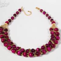 Halskette Damen Edelsteinkette Collier Schmuck aus Tigerauge, pink gefärbt Bild 5