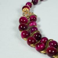 Halskette Damen Edelsteinkette Collier Schmuck aus Tigerauge, pink gefärbt Bild 7
