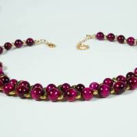 Halskette Damen Edelsteinkette Collier Schmuck aus Tigerauge, pink gefärbt Bild 8