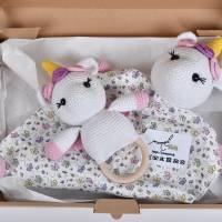 Handgefertigtes gehäkeltes Kinderspielzeugset "UNICORN" aus Baumwolle, Amigurumi Einhorn Set für Babies, süßes G Bild 8