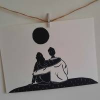Linoldruck – The Couple – A5 – Wandkunst – Liebe – Freundschaft - Blockdruck – Print – Handgefertigt - Linolschnitt Bild 3