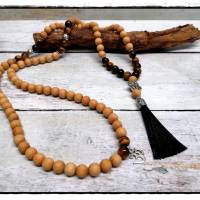 Mala Kette aus Sandelholz und Tigerauge, Gebetskette, Yogaschmuck, Meditation, Perlenschmuck, Halskette Bild 2