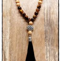 Mala Kette aus Sandelholz und Tigerauge, Gebetskette, Yogaschmuck, Meditation, Perlenschmuck, Halskette Bild 8