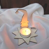 Kerzen-Wichtel Kuno mit Teelicht-Stern, Steckset aus Holz Bild 1
