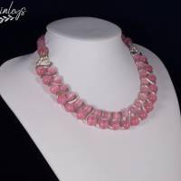 Rosa Katzenauge Halskette, Damen Edelsteinkette Collier, Schmuck aus Glas Bild 2