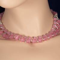 Rosa Katzenauge Halskette, Damen Edelsteinkette Collier, Schmuck aus Glas Bild 4
