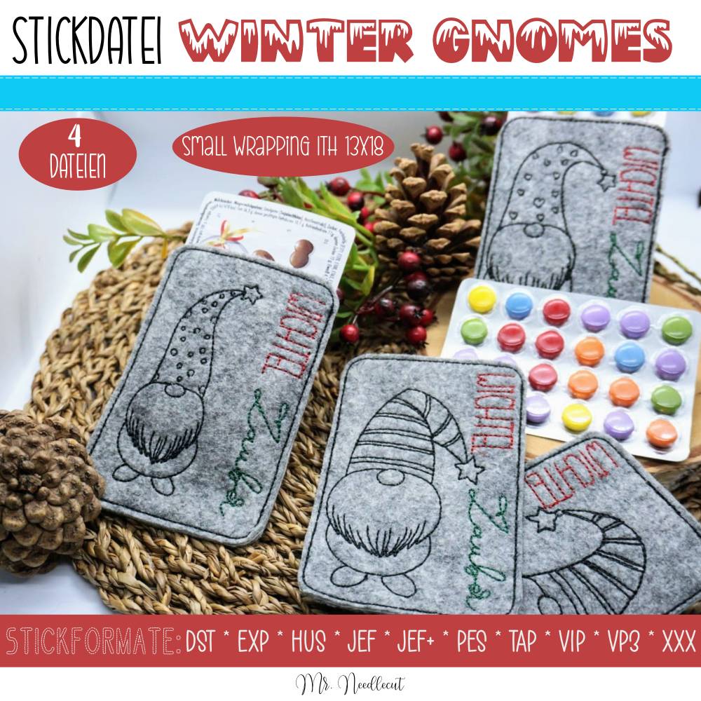 Digitale Stickserie Small Wrapping Winter Gnomes ITH 13x18 (5x7") Bild 1
