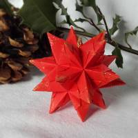 Mini-Bascetta-Stern, ca. 6 cm, Rot, mit Goldglitzer, Baumschmuck, Weihnachtsstern, Origami Faltstern Bild 1