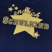 Tolles T-shirt gr.140/146 Einschulung Schulkind in Dunkelblau mit Gold-glitzer Bild 2