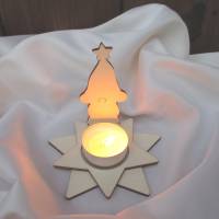 Kerzen-Wichtel Egon mit Teelicht-Stern, Steckset aus Holz Bild 1