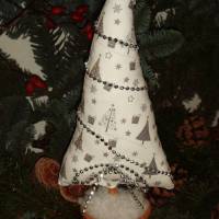 Genähter Tannenbaum im Topf taupe weiß silber Weihnachts-Deko Bild 1