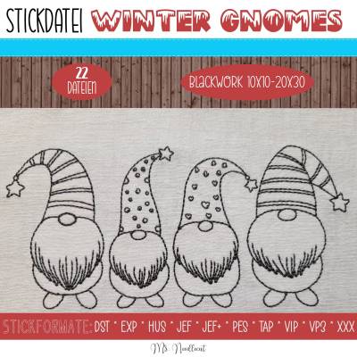 Digitale Stickdatei Winter Gnomes Blackwork 10x10 - 20x30 (4x4 - 8x12")
