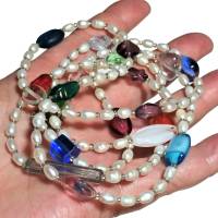 Lange Kette 107 cm Süßwasserzuchtperlen und Glas bunte Lebensfreude als Geschenk für sie Perlenkette Bild 2