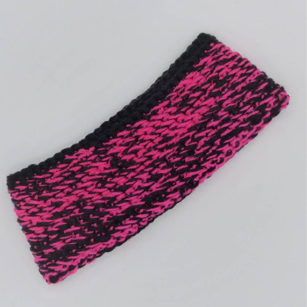 Stirnband pink schwarz, mehrfädig von Hand gehäkelt, Kopfbedeckung, hält die Ohren warm, Ohrenwärmer, Einzelstück Bild 1