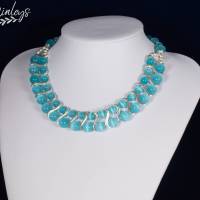 Blau Katzenauge Halskette, Damen Edelsteinkette Collier, Schmuck aus Glas Bild 1
