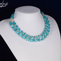 Blau Katzenauge Halskette, Damen Edelsteinkette Collier, Schmuck aus Glas Bild 2