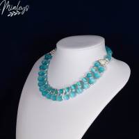 Blau Katzenauge Halskette, Damen Edelsteinkette Collier, Schmuck aus Glas Bild 3
