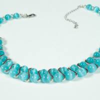 Blau Katzenauge Halskette, Damen Edelsteinkette Collier, Schmuck aus Glas Bild 4