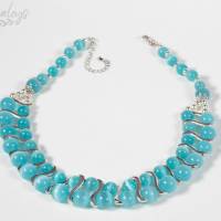 Blau Katzenauge Halskette, Damen Edelsteinkette Collier, Schmuck aus Glas Bild 5