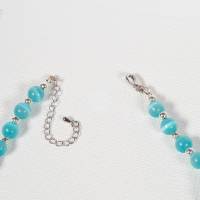 Blau Katzenauge Halskette, Damen Edelsteinkette Collier, Schmuck aus Glas Bild 8