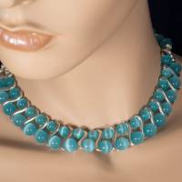 Blau Katzenauge Halskette, Damen Edelsteinkette Collier, Schmuck aus Glas Bild 9