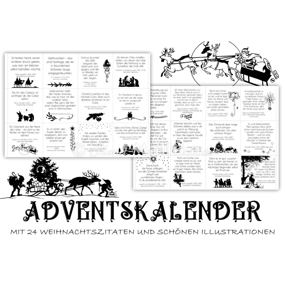 WEIHNACHTSZITATE Adventskalender illustriert Zitate Dichter Papier oder digital Adventskalender Geschenk Adventkalender Bild 1