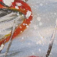 Fliegenpilze im glitzernden Schnee II  - hübsches Acrylgemälde auf Leinwand  20cmx20cm mit Pilzen und Glitter Bild 4