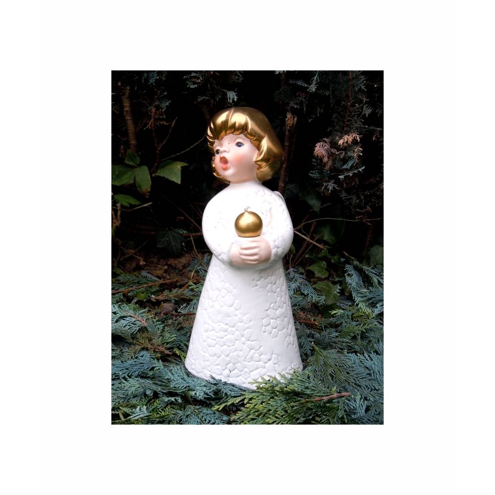 30 cm großer Goebel Engel Kerzenleuchter weiß/gold Bild 1