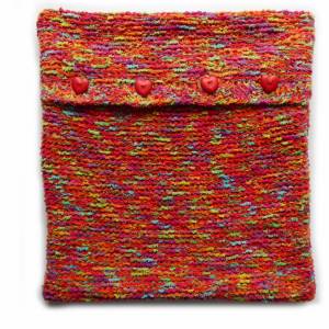 Kissenbezug Kissenhülle handgestrickt kuschelig weich in Regenbogen-Farben und rot ca. 38 x 38 cm passend für Kissen 40 Bild 5