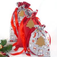 Geschenkbeutel im 3er-Pack mit süßen Weihnachtskatzen | Geschenkverpackung aus Stoff | Nikolaus Säckchen Bild 1
