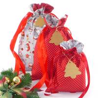 Geschenkbeutel im 3er-Pack mit süßen Weihnachtskatzen | Geschenkverpackung aus Stoff | Nikolaus Säckchen Bild 2