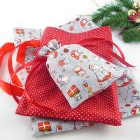 Geschenkbeutel im 3er-Pack mit süßen Weihnachtskatzen | Geschenkverpackung aus Stoff | Nikolaus Säckchen Bild 3