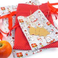 Geschenkbeutel im 3er-Pack mit süßen Weihnachtskatzen | Geschenkverpackung aus Stoff | Nikolaus Säckchen Bild 4