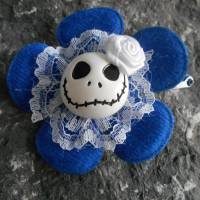 Skull  Blume Stoff  Spitze Totenkopf ,Haarspange , blau weiss Bild 1