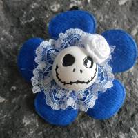 Skull  Blume Stoff  Spitze Totenkopf ,Haarspange , blau weiss Bild 2